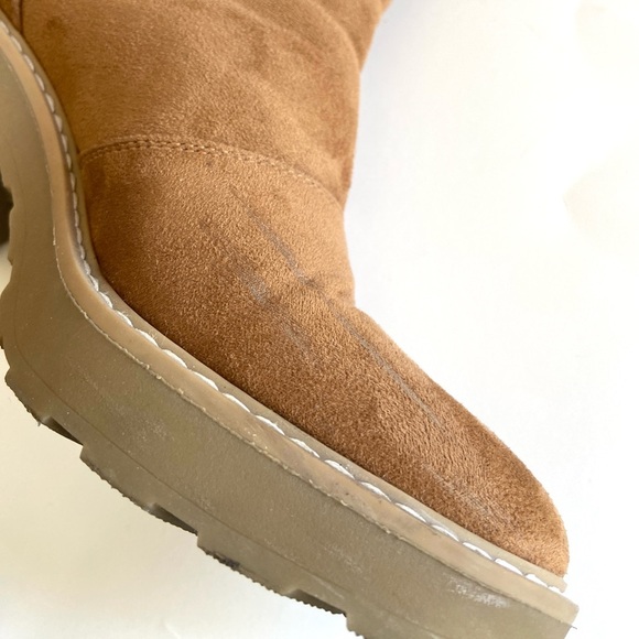 Women’s ankle Chelsea pull on faux Carmel suede block chunky heel booties - Picture 7 of 9